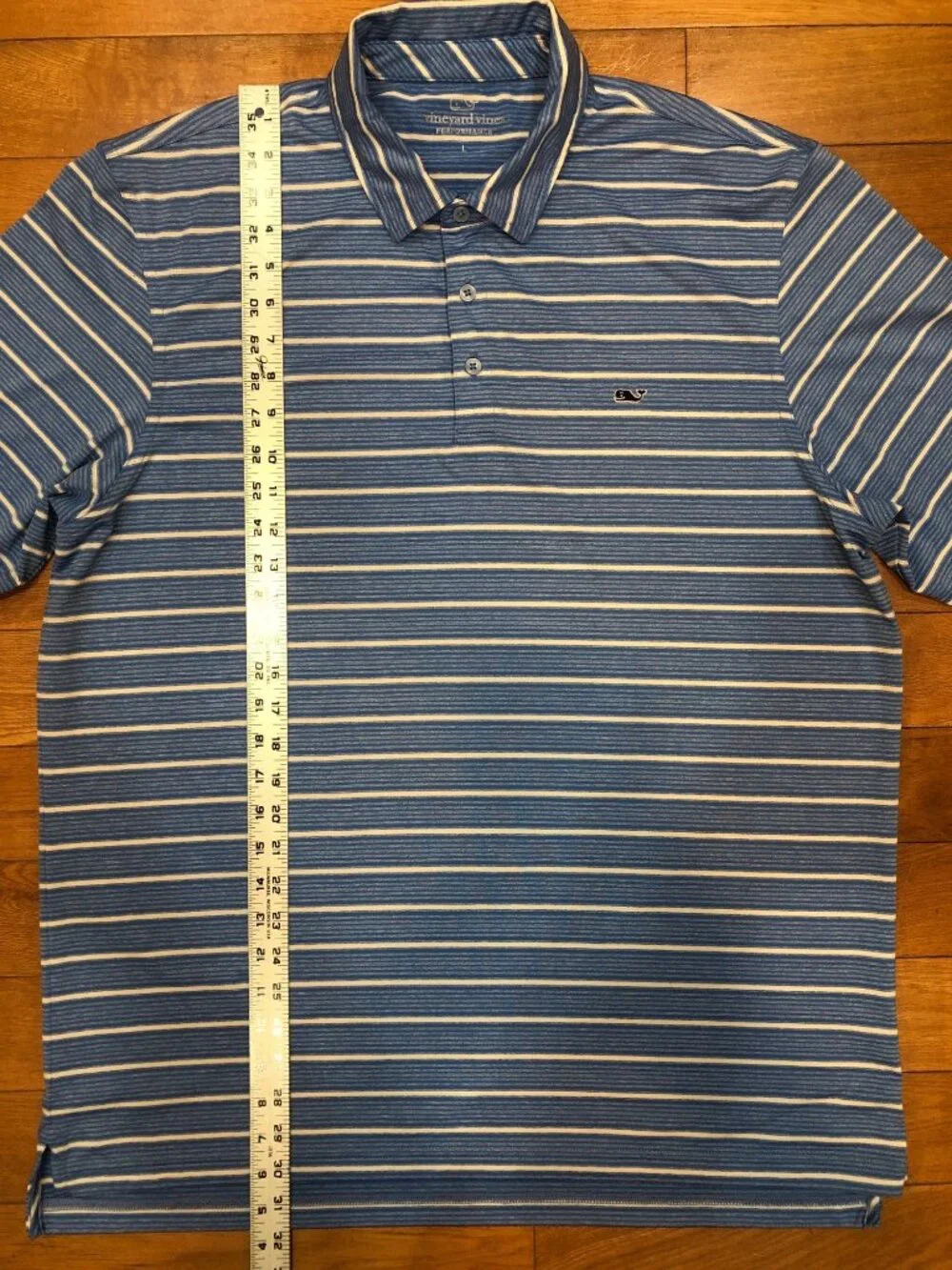 Vineyard Vines Performance Short Sleeve Golf Shirt Blue & White Stripe - Size L